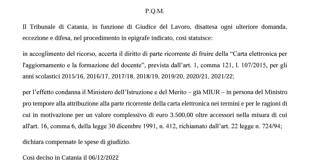 Carta Del Docente Per I Precari Risarcita Un insegnante Per 3 500 Euro 